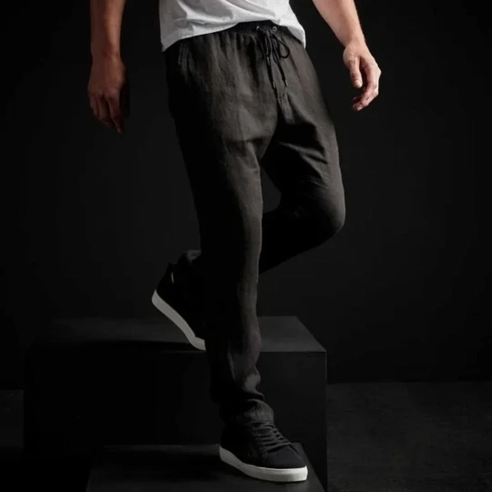 JAMES PERSE Lightweight 100% Linen Pants in Black Men Small Fits 34x31 NWT $295